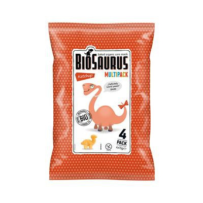 Chrupki kukurydziane o smaku ketchupowym, bez glutenu, BIO, 4x15 g, Biosaurus