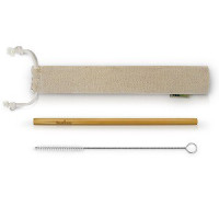 Zestaw: słomka bambusowa 19 cm + czyścik, w bawełnianym woreczku, Bambaw