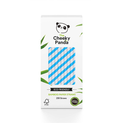 Jednorazowe słomki do napojów z papieru bambusowego, NIEBIESKIE PASKI, 250 szt., The Cheeky Panda