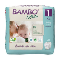 Pieluszki ekologiczne jednorazowe, newborn (1) XS, 2-4 kg, 22 szt., Bambo Nature