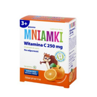 Mniamki Witamina C 250 g, o smaku pomarańczy, 60 pastylek do ssania, powyżej 3 roku życia, na odporność, Mniamki