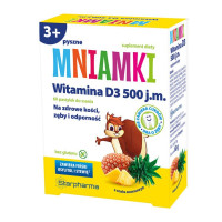 Mniamki Witamina D 500 j.m. o smaku ananasowym, 60 pastylek, powyżej 3 roku życia, na zdrowe kości, zęby i odporność, Mniamki