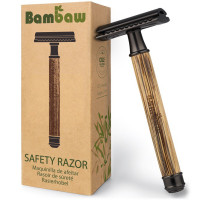 Maszynka do golenia z wymiennymi żyletkami, bambusowy uchwyt, stal nierdzewna, Czarna Classic Dark, Bambaw