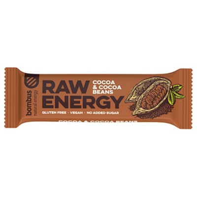 OUTLET Baton RAW Energy z ziarnami kakaowca, bez glutenu, 50 g, ważny do 29.07.2023, Bombus